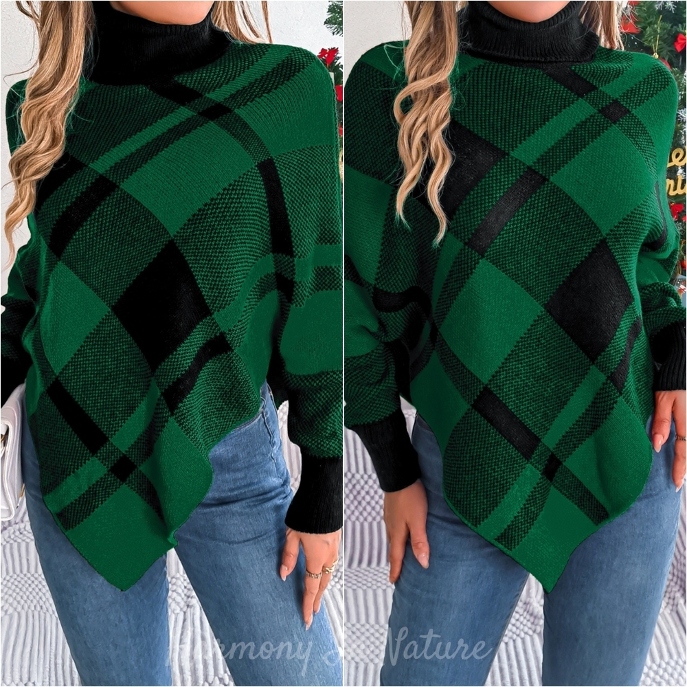 Isabelle Plaid Batwing Sweater - Green